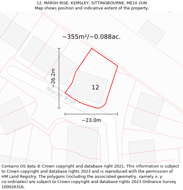 12, MARSH RISE, KEMSLEY, SITTINGBOURNE, ME10 2UN: Plot and title map