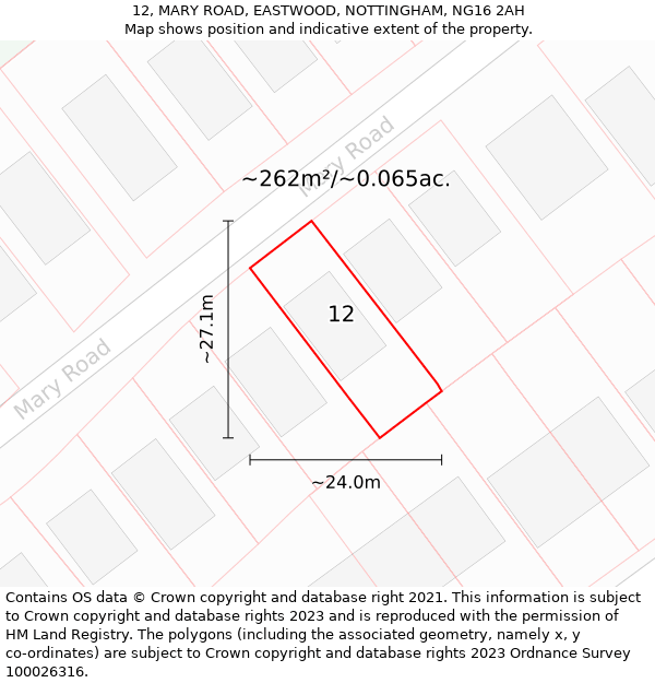 12, MARY ROAD, EASTWOOD, NOTTINGHAM, NG16 2AH: Plot and title map