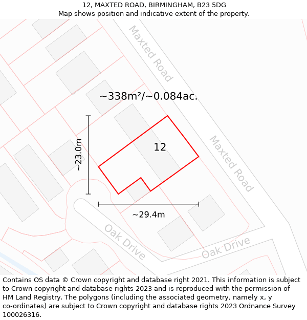 12, MAXTED ROAD, BIRMINGHAM, B23 5DG: Plot and title map
