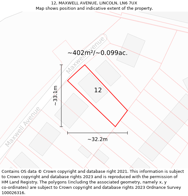 12, MAXWELL AVENUE, LINCOLN, LN6 7UX: Plot and title map