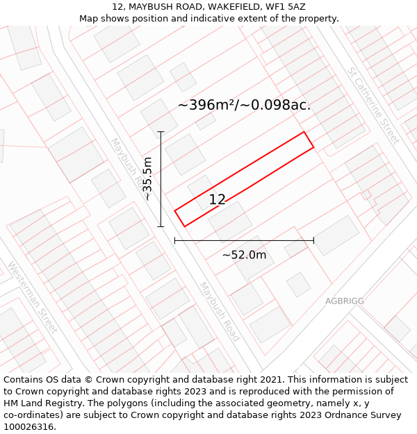 12, MAYBUSH ROAD, WAKEFIELD, WF1 5AZ: Plot and title map