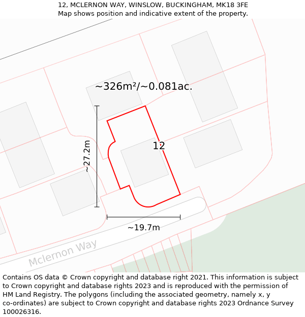 12, MCLERNON WAY, WINSLOW, BUCKINGHAM, MK18 3FE: Plot and title map