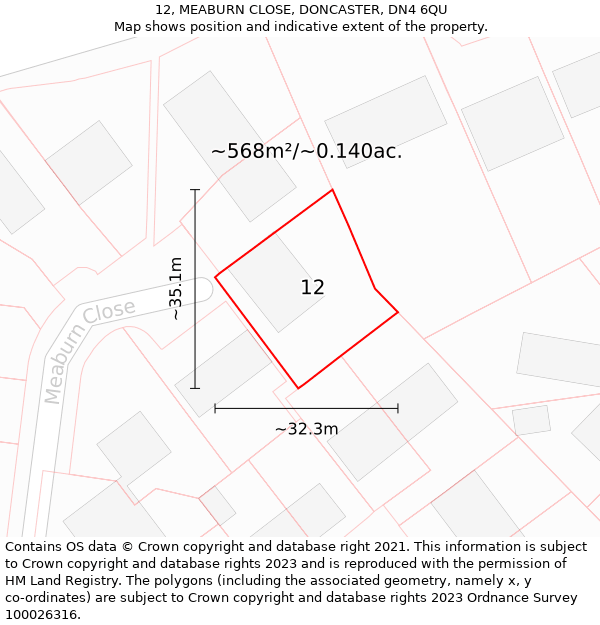 12, MEABURN CLOSE, DONCASTER, DN4 6QU: Plot and title map