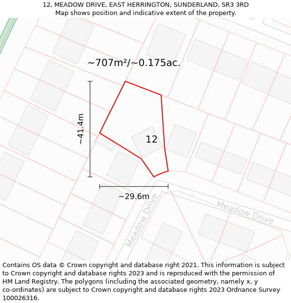 12, MEADOW DRIVE, EAST HERRINGTON, SUNDERLAND, SR3 3RD: Plot and title map