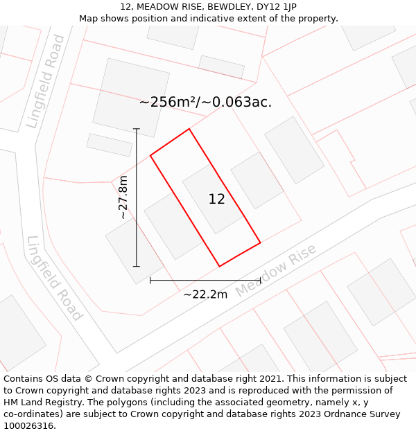 12, MEADOW RISE, BEWDLEY, DY12 1JP: Plot and title map