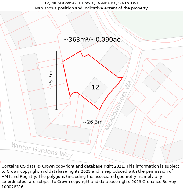 12, MEADOWSWEET WAY, BANBURY, OX16 1WE: Plot and title map