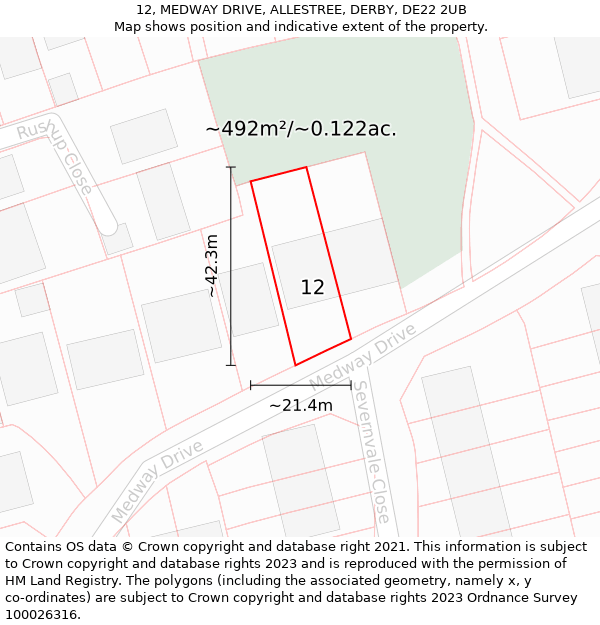 12, MEDWAY DRIVE, ALLESTREE, DERBY, DE22 2UB: Plot and title map