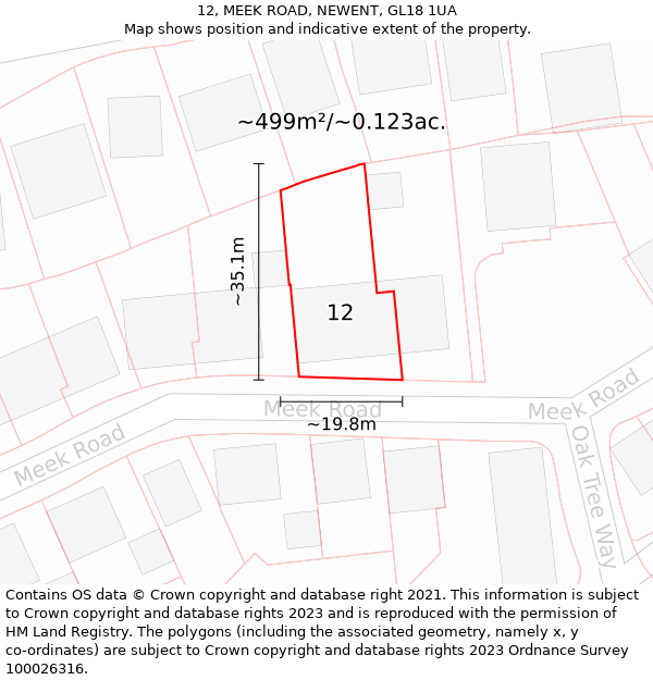 12, MEEK ROAD, NEWENT, GL18 1UA: Plot and title map