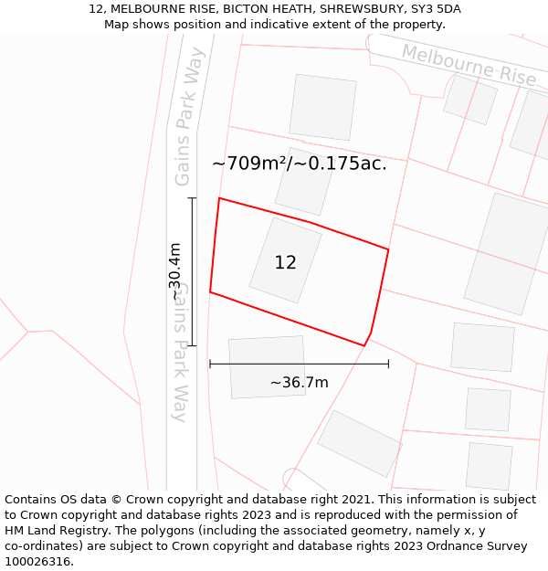 12, MELBOURNE RISE, BICTON HEATH, SHREWSBURY, SY3 5DA: Plot and title map