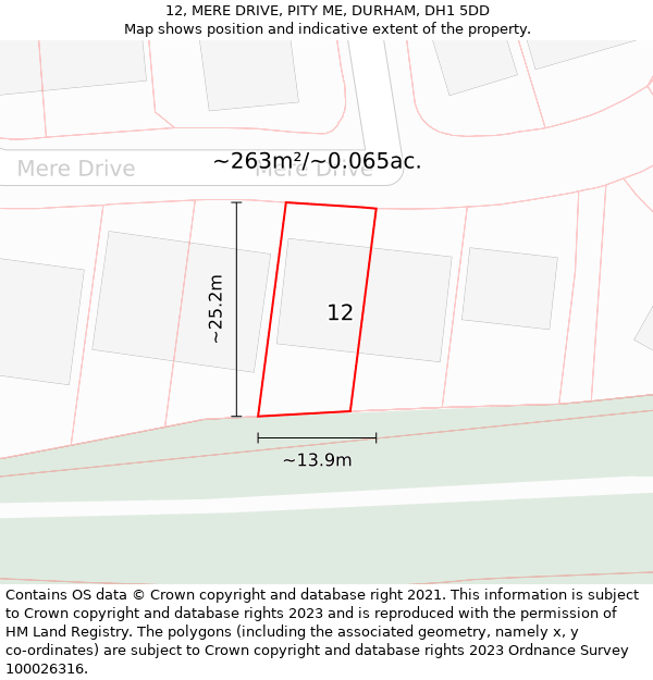 12, MERE DRIVE, PITY ME, DURHAM, DH1 5DD: Plot and title map