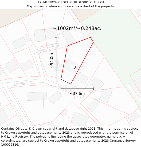 12, MERROW CROFT, GUILDFORD, GU1 2XH: Plot and title map