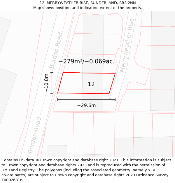 12, MERRYWEATHER RISE, SUNDERLAND, SR3 2NN: Plot and title map