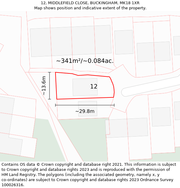 12, MIDDLEFIELD CLOSE, BUCKINGHAM, MK18 1XR: Plot and title map