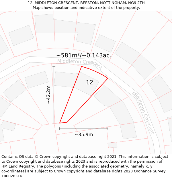 12, MIDDLETON CRESCENT, BEESTON, NOTTINGHAM, NG9 2TH: Plot and title map