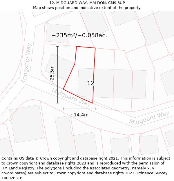 12, MIDGUARD WAY, MALDON, CM9 6UP: Plot and title map