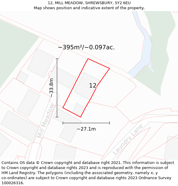 12, MILL MEADOW, SHREWSBURY, SY2 6EU: Plot and title map