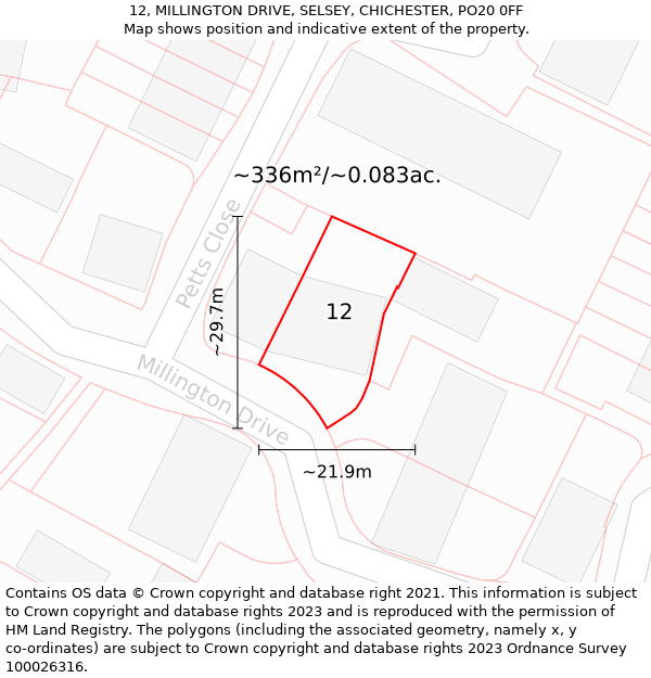 12, MILLINGTON DRIVE, SELSEY, CHICHESTER, PO20 0FF: Plot and title map