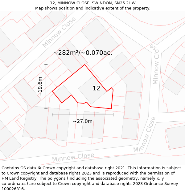 12, MINNOW CLOSE, SWINDON, SN25 2HW: Plot and title map