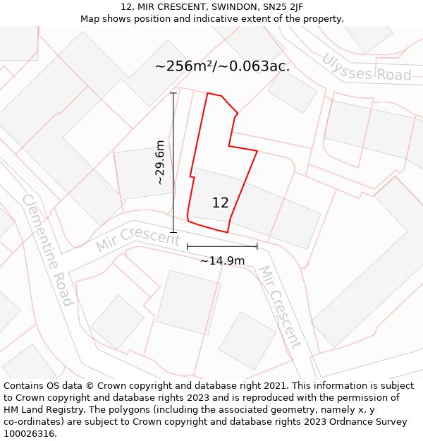 12, MIR CRESCENT, SWINDON, SN25 2JF: Plot and title map