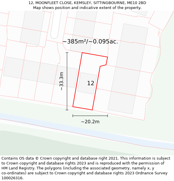 12, MOONFLEET CLOSE, KEMSLEY, SITTINGBOURNE, ME10 2BD: Plot and title map