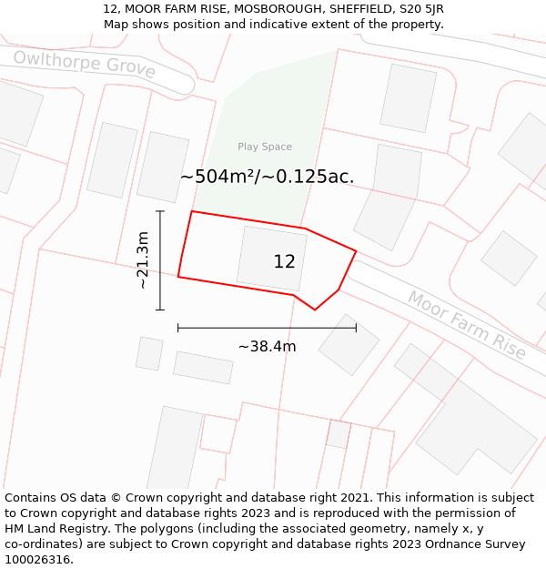 12, MOOR FARM RISE, MOSBOROUGH, SHEFFIELD, S20 5JR: Plot and title map