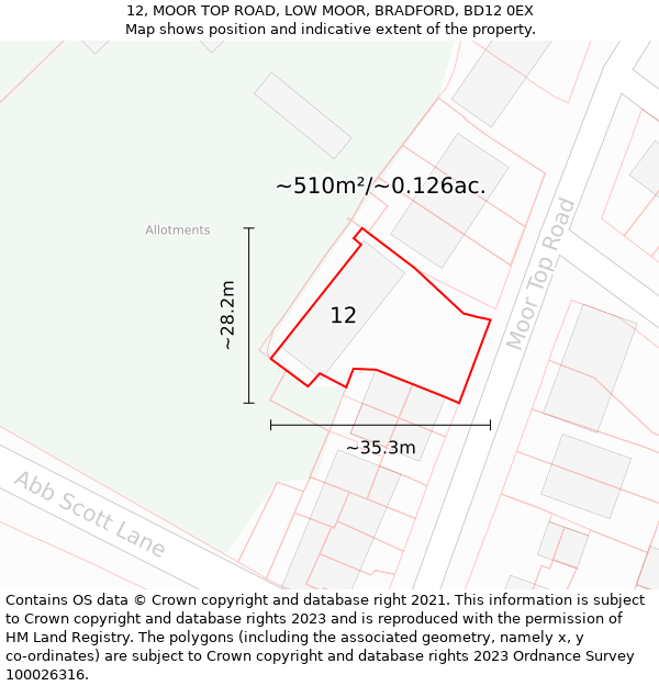 12, MOOR TOP ROAD, LOW MOOR, BRADFORD, BD12 0EX: Plot and title map