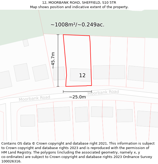 12, MOORBANK ROAD, SHEFFIELD, S10 5TR: Plot and title map