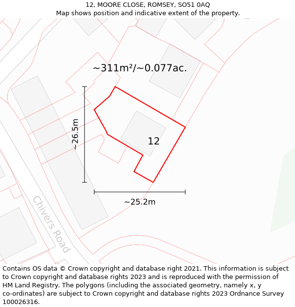 12, MOORE CLOSE, ROMSEY, SO51 0AQ: Plot and title map