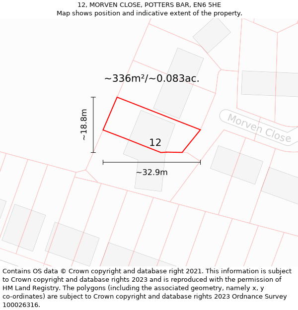 12, MORVEN CLOSE, POTTERS BAR, EN6 5HE: Plot and title map