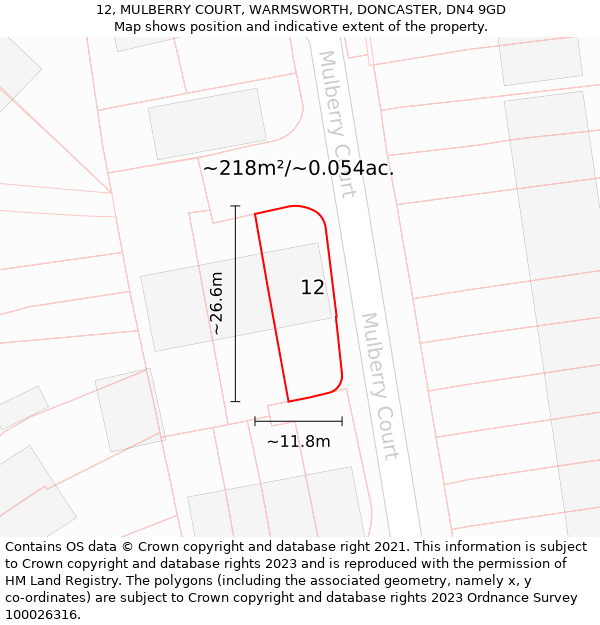 12, MULBERRY COURT, WARMSWORTH, DONCASTER, DN4 9GD: Plot and title map