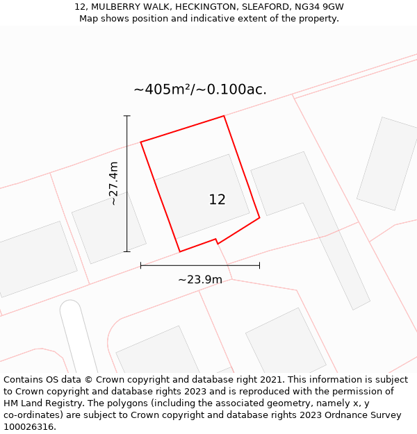 12, MULBERRY WALK, HECKINGTON, SLEAFORD, NG34 9GW: Plot and title map