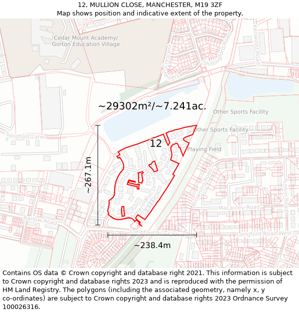 12, MULLION CLOSE, MANCHESTER, M19 3ZF: Plot and title map