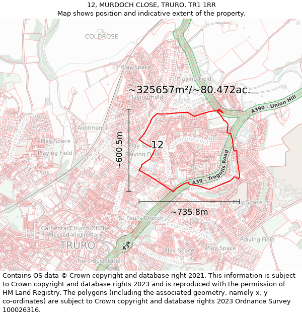 12, MURDOCH CLOSE, TRURO, TR1 1RR: Plot and title map