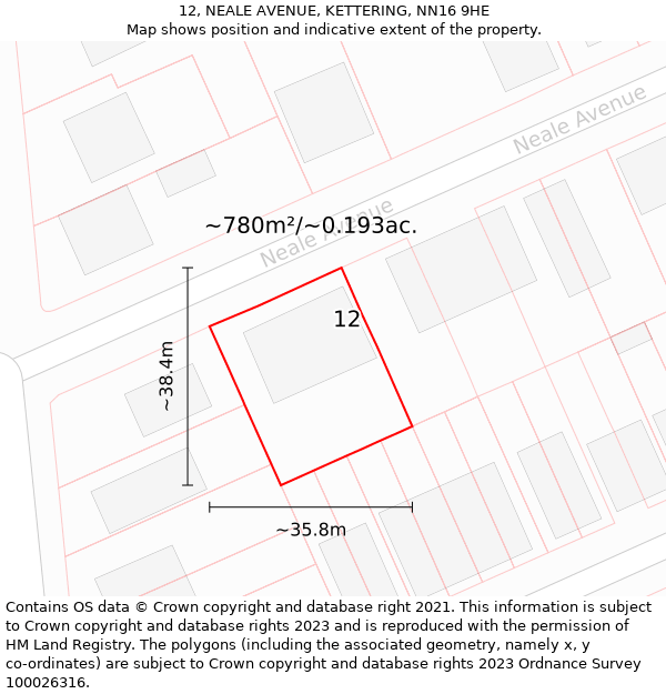 12, NEALE AVENUE, KETTERING, NN16 9HE: Plot and title map