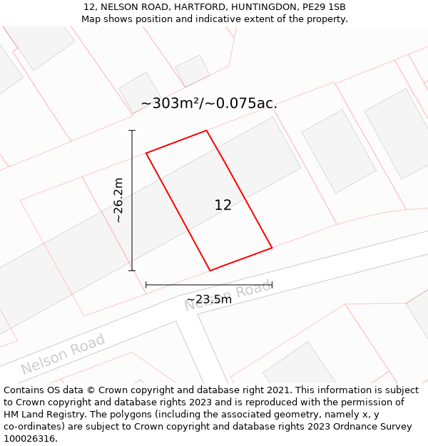 12, NELSON ROAD, HARTFORD, HUNTINGDON, PE29 1SB: Plot and title map