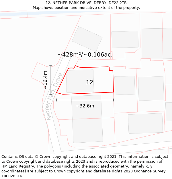 12, NETHER PARK DRIVE, DERBY, DE22 2TR: Plot and title map