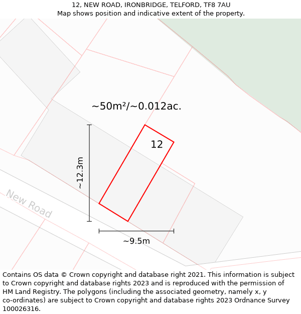 12, NEW ROAD, IRONBRIDGE, TELFORD, TF8 7AU: Plot and title map