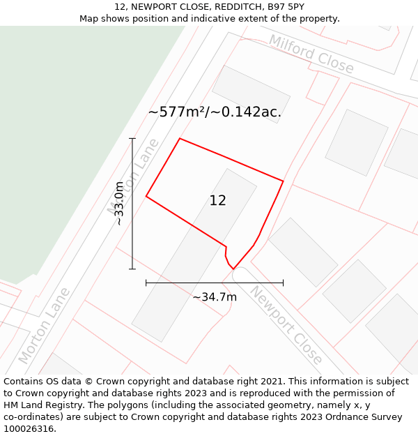 12, NEWPORT CLOSE, REDDITCH, B97 5PY: Plot and title map