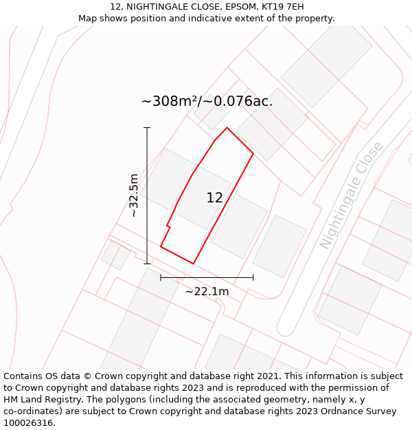 12, NIGHTINGALE CLOSE, EPSOM, KT19 7EH: Plot and title map