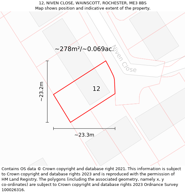 12, NIVEN CLOSE, WAINSCOTT, ROCHESTER, ME3 8BS: Plot and title map