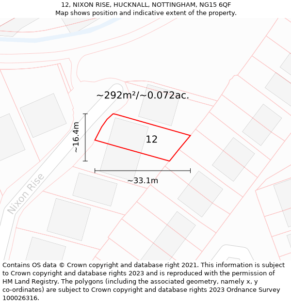 12, NIXON RISE, HUCKNALL, NOTTINGHAM, NG15 6QF: Plot and title map