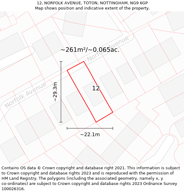 12, NORFOLK AVENUE, TOTON, NOTTINGHAM, NG9 6GP: Plot and title map