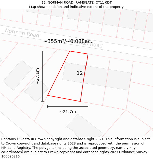 12, NORMAN ROAD, RAMSGATE, CT11 0DT: Plot and title map