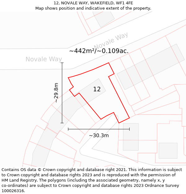 12, NOVALE WAY, WAKEFIELD, WF1 4FE: Plot and title map