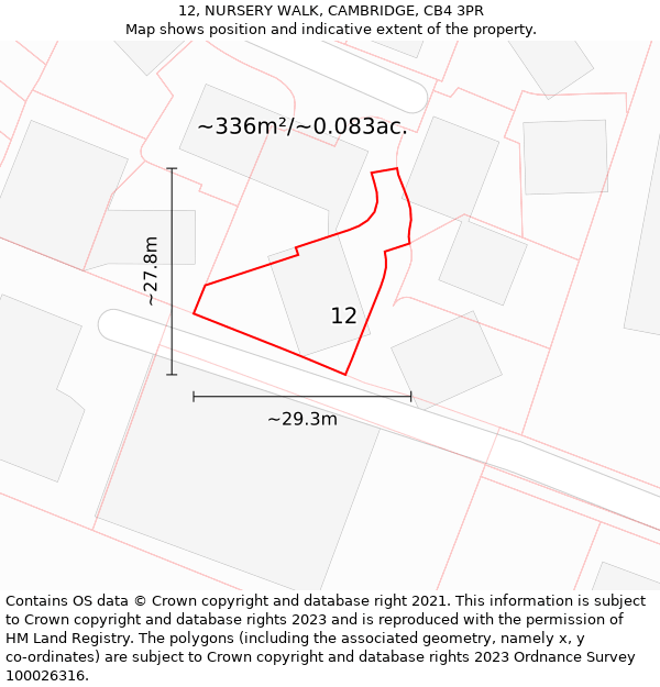 12, NURSERY WALK, CAMBRIDGE, CB4 3PR: Plot and title map