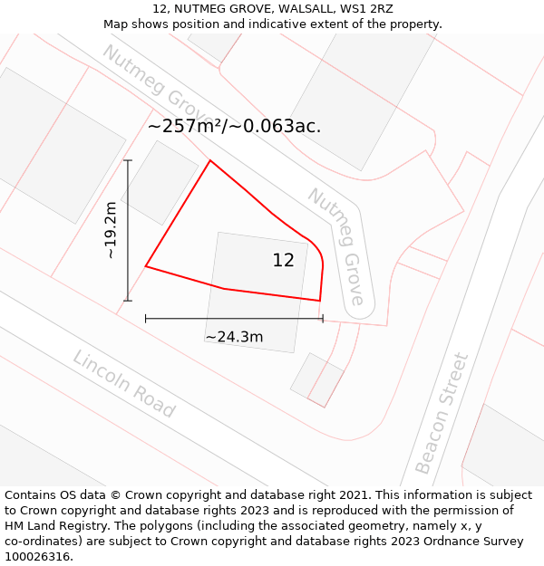 12, NUTMEG GROVE, WALSALL, WS1 2RZ: Plot and title map
