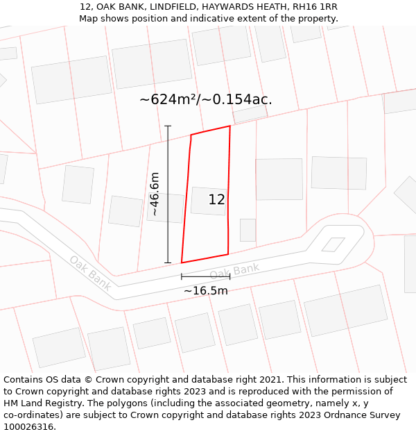 12, OAK BANK, LINDFIELD, HAYWARDS HEATH, RH16 1RR: Plot and title map