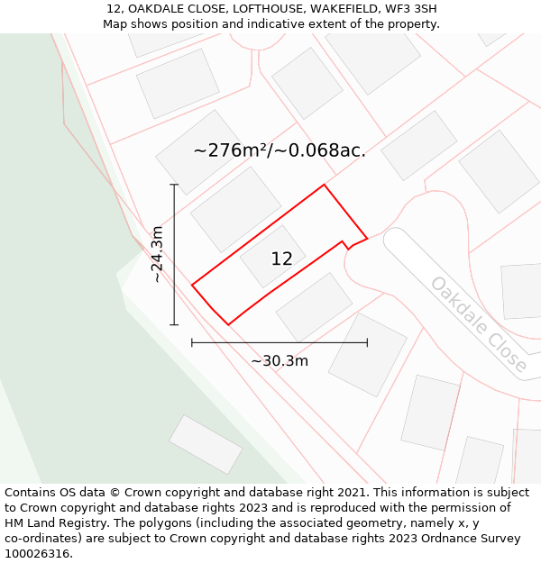 12, OAKDALE CLOSE, LOFTHOUSE, WAKEFIELD, WF3 3SH: Plot and title map