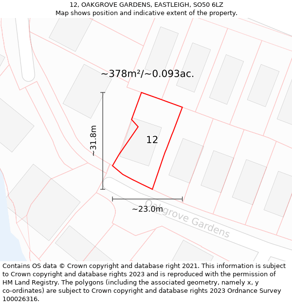 12, OAKGROVE GARDENS, EASTLEIGH, SO50 6LZ: Plot and title map