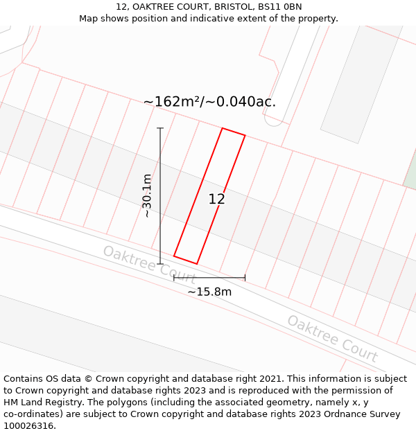 12, OAKTREE COURT, BRISTOL, BS11 0BN: Plot and title map